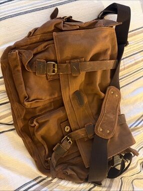 Men's Brown Canvas Messenger Bag with Leather Trim